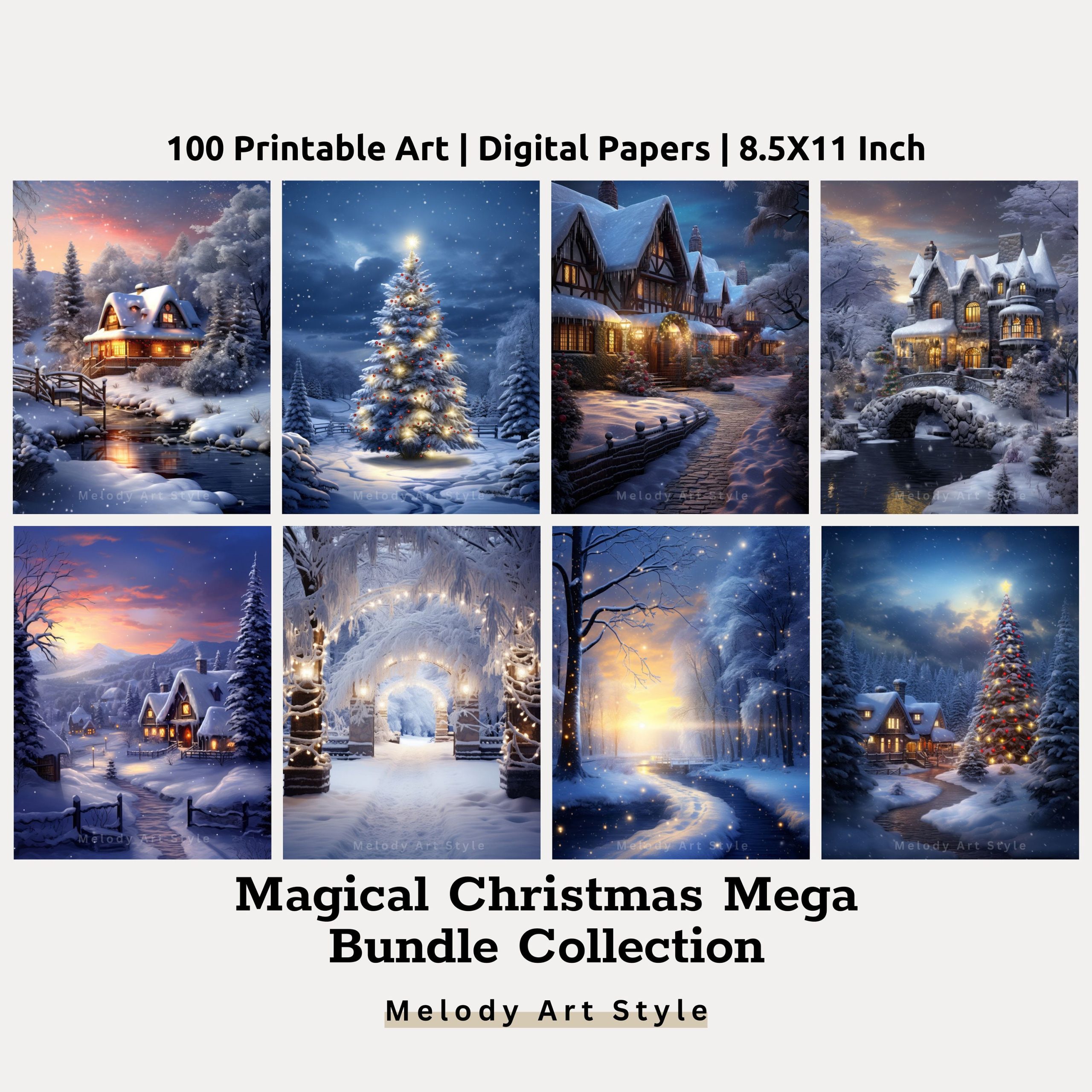 christmas village print, digital paper bundle, winter village junk